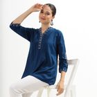 Ladies' Deep Midnight Blue V-Neck Embroidered Kurti, Teal Blue, small image number null