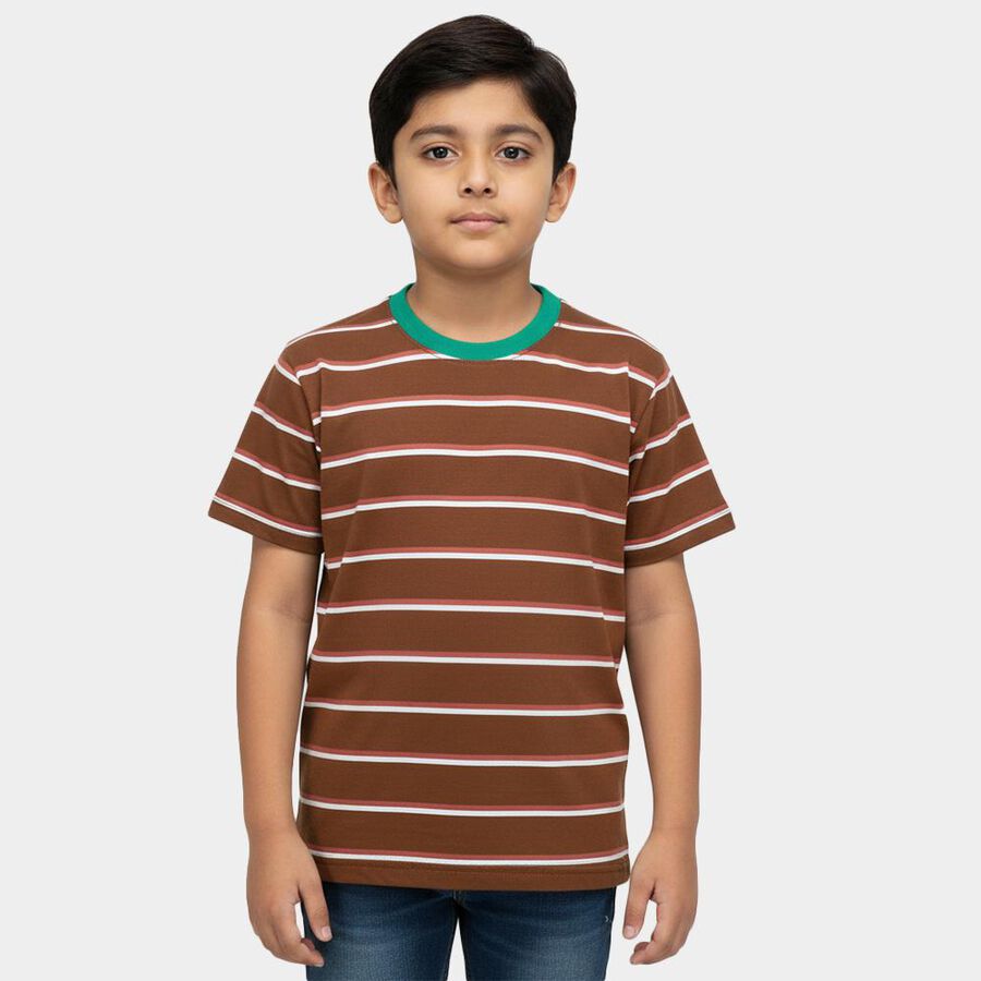 Boys' Half Sleeves T-Shirt, Brown, large
