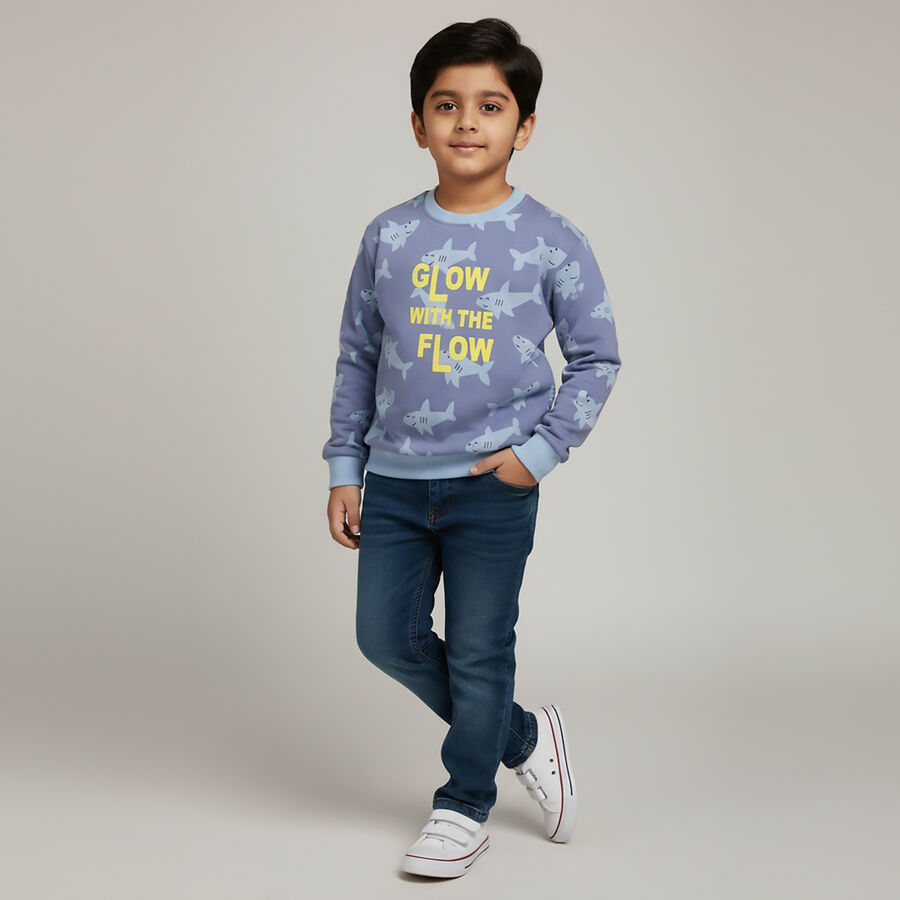 Boys Light Blue Crew Neck Casual Sweatshirt, Mid Blue, large image number null