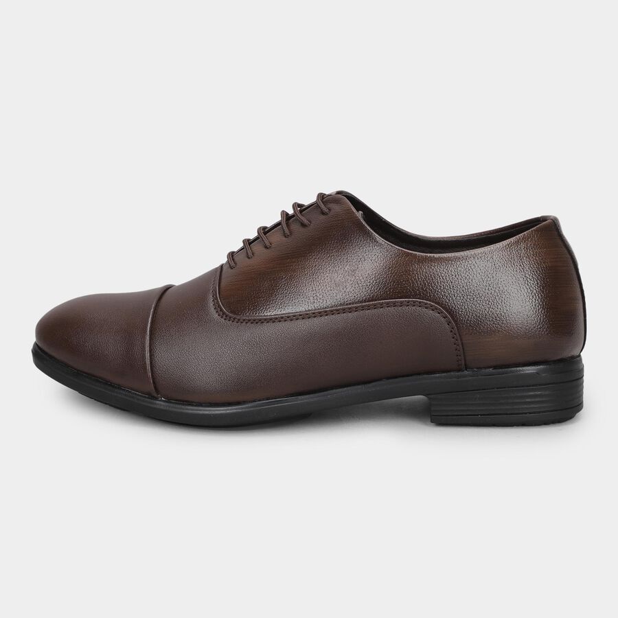 Men's Dark Brown Lace-Up Formal Shoes, भूरा, large