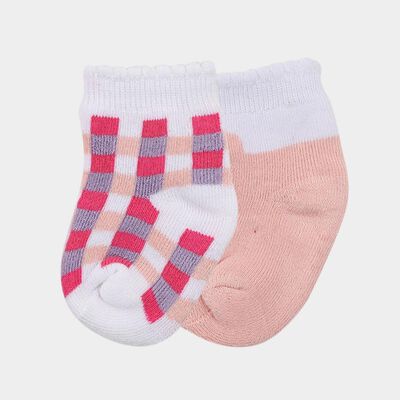Infants Peach and White Regular Fit Patterned Pack of 2 Socks