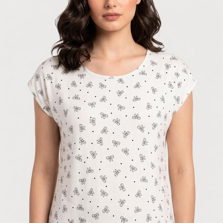 Women's White Round Neck T-Shirt Style Nighty, White, large