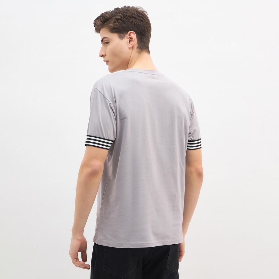 Men's Light Grey Cotton Round Neck Casual T-Shirt, Light Grey, large