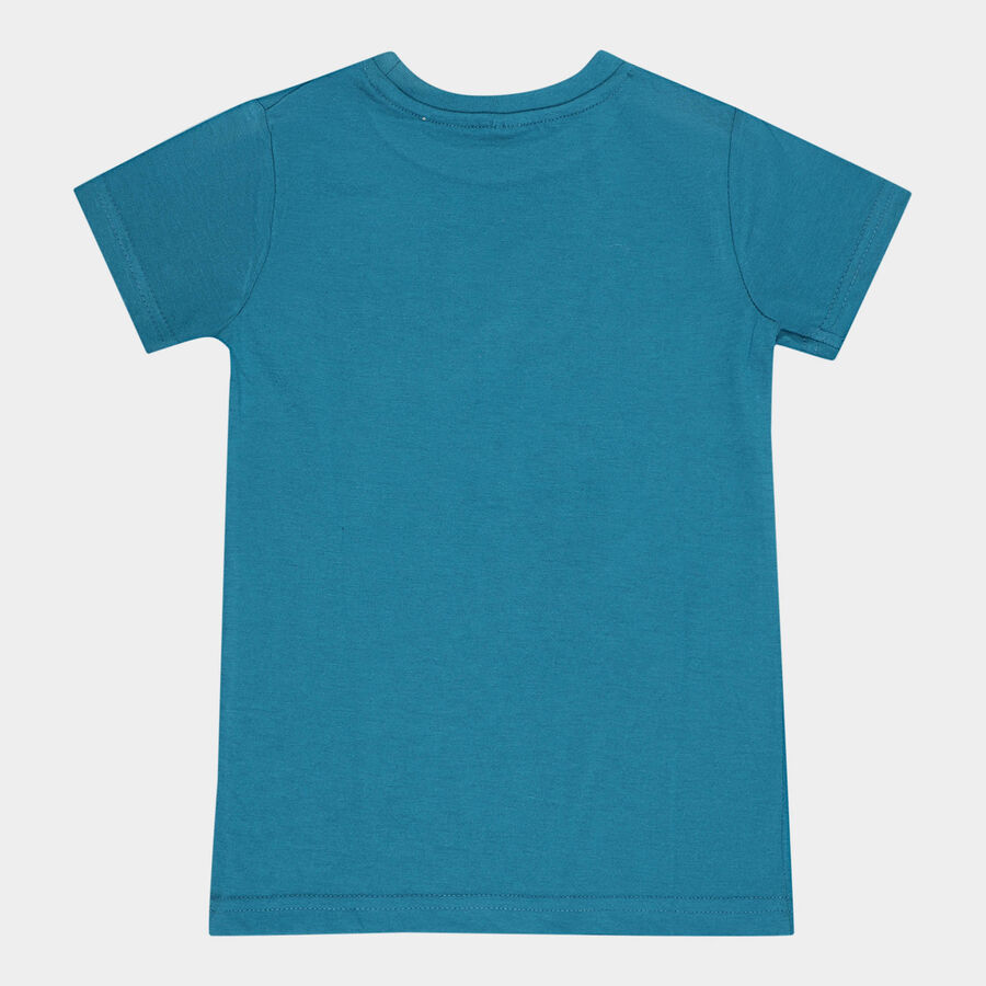 Boys Round Neck T-Shirt, Teal Blue, large image number null