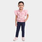 Girls Pink Collar Neck Regular Printed T-Shirt, हल्का गुलाबी, small