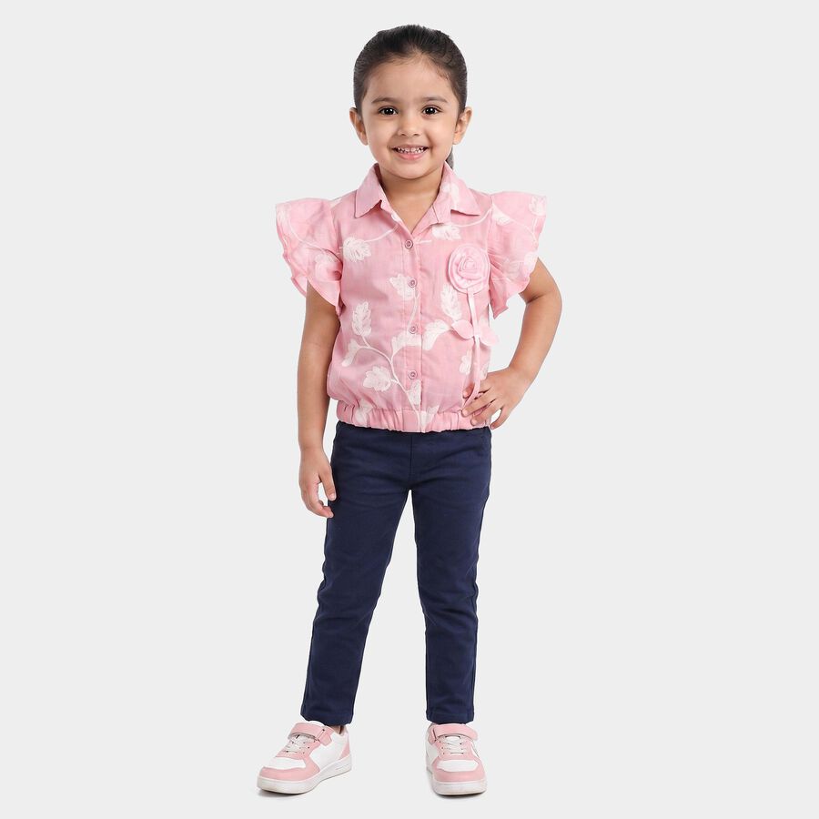 Girls Pink Collar Neck Regular Printed T-Shirt, हल्का गुलाबी, large