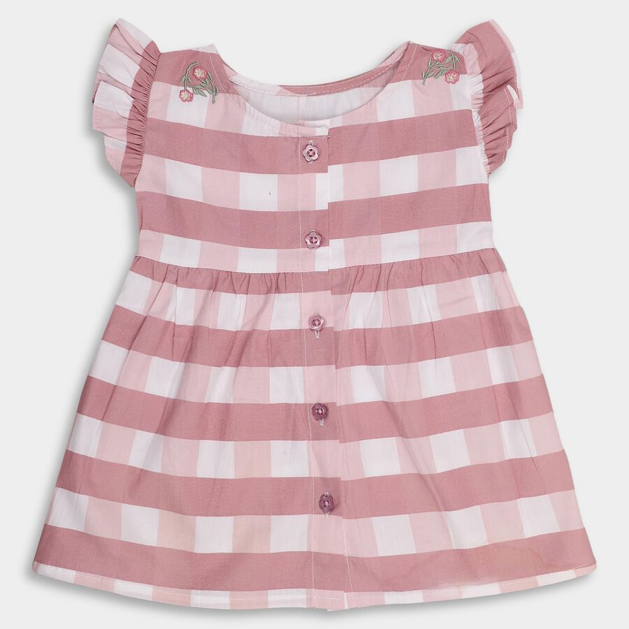 Infant Girls' 100% Cotton Frock, हल्का गुलाबी, large image number null