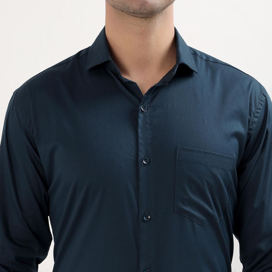 Men's Deep Teal Blue Cotton Spread Collar Slim Fit Formal Shirt, Teal Blue, large