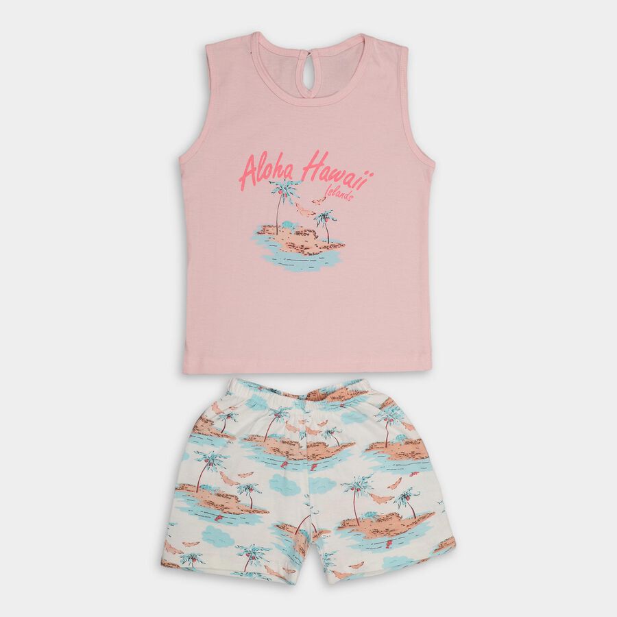 Infant Girls' 100% Cotton Short Set, हल्का गुलाबी, large image number null