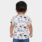 Infants White Cotton V-Neck Printed T-Shirt, सफ़ेद, small