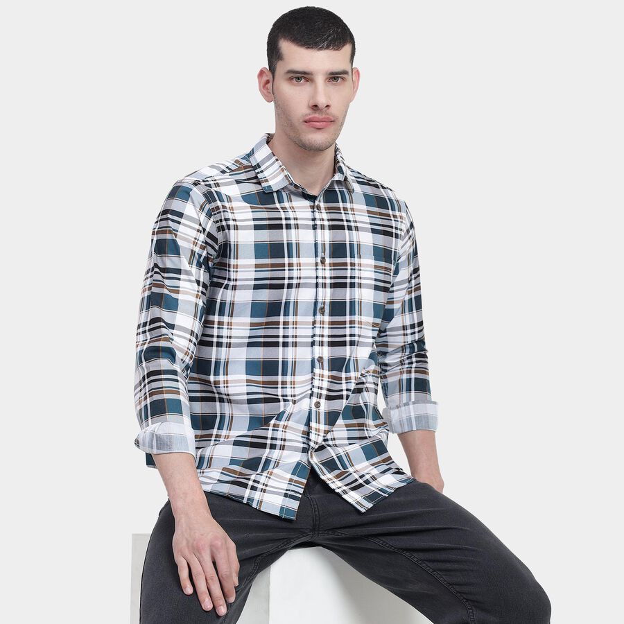 Men's 100% Cotton Casual Shirt , Teal Blue, large image number null