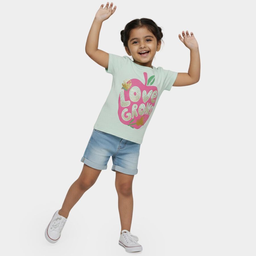 Girls' T-Shirt, हल्का हरा, large