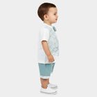 Infants' Teal 100% Cotton Round Neck Printed Baba Suit, टील ब्लू, small