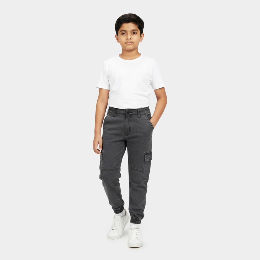 Boys' Grey Slim Fit Stretchable Jeans, Dark Grey, large