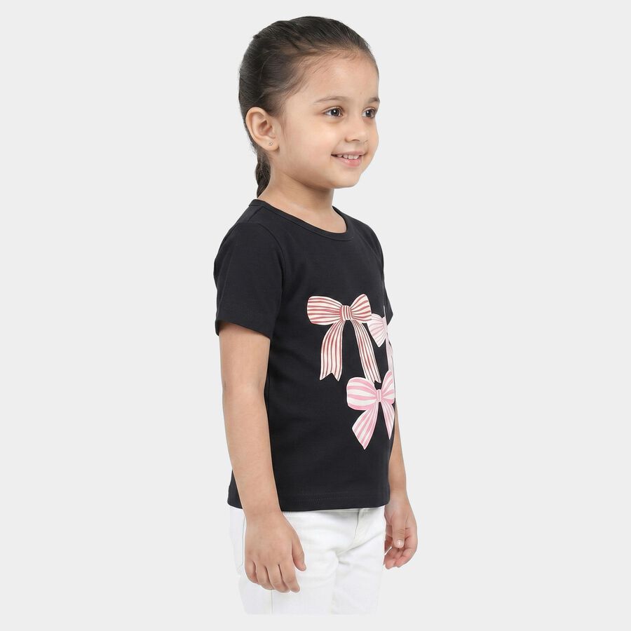 Girls Navy Blue Round Neck Regular T-Shirt, नेवी ब्लू, large