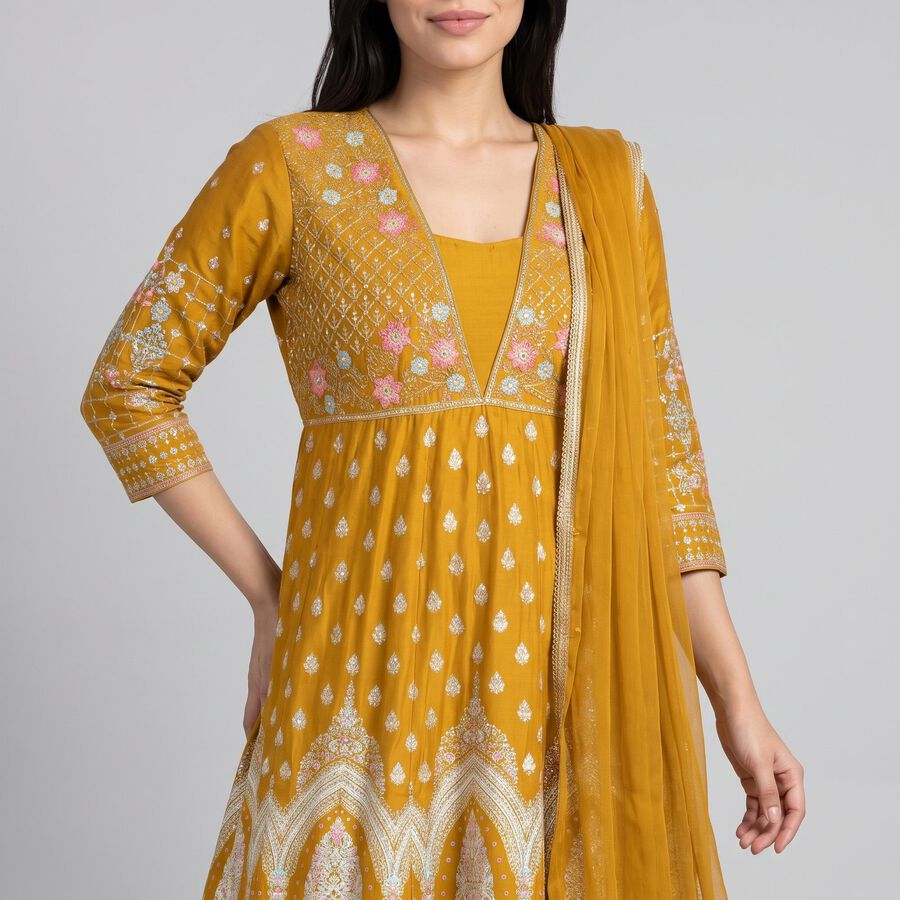 Women's Mustard Floral Printed Ethnic Set, Mustard, large