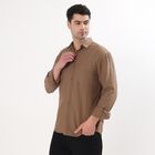 Men's Muted Brown Cotton Classic Collar Casual Shirt, Brown, small