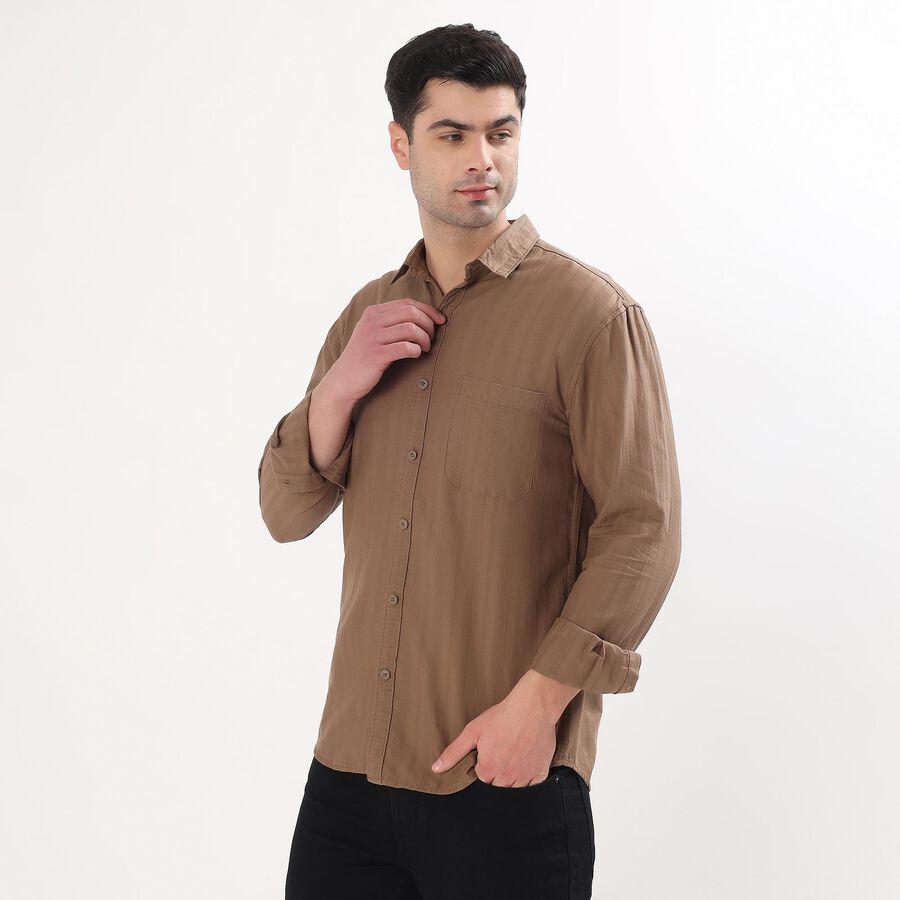 Men's Muted Brown Cotton Classic Collar Casual Shirt, Brown, large