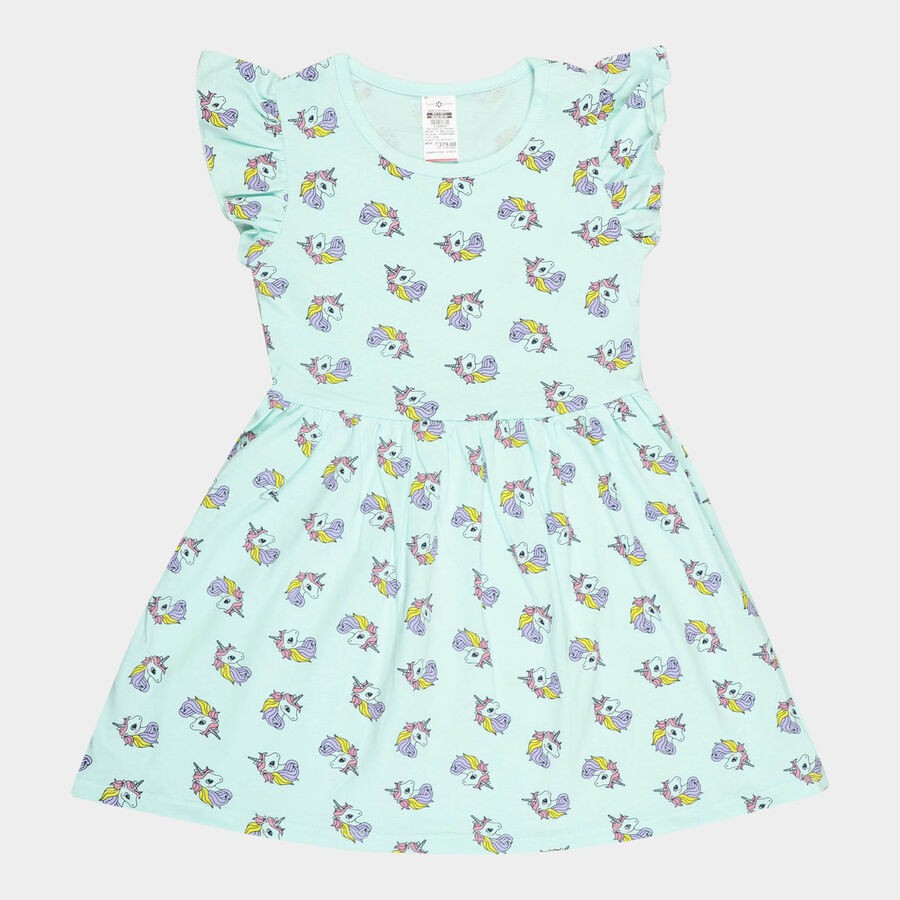 Girls Cotton Frock, Aqua, large image number null