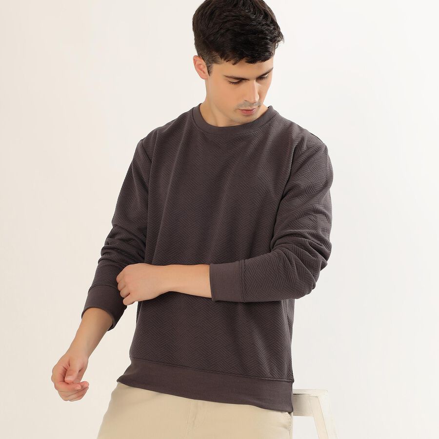 Men's Dark Charcoal Crew Neck Casual Sweatshirt, Purple, large image number null