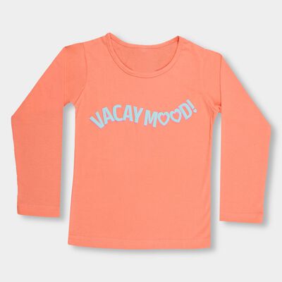 Girls' Bright Orange Round Neck Casual Top