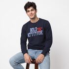 Men's Navy Blue Crew Neck Printed Sweatshirt, Navy Blue, small