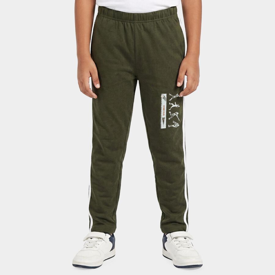 Boys Olive Green Straight Fit Graphic Print Pyjama, ओलिव, large