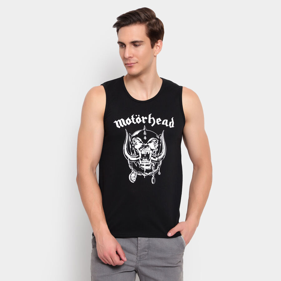 Solid Sleeveless T-Shirt, Black, large image number null