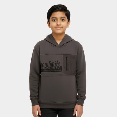 Boys Dark Grey Hooded Graphic Sweatshirt