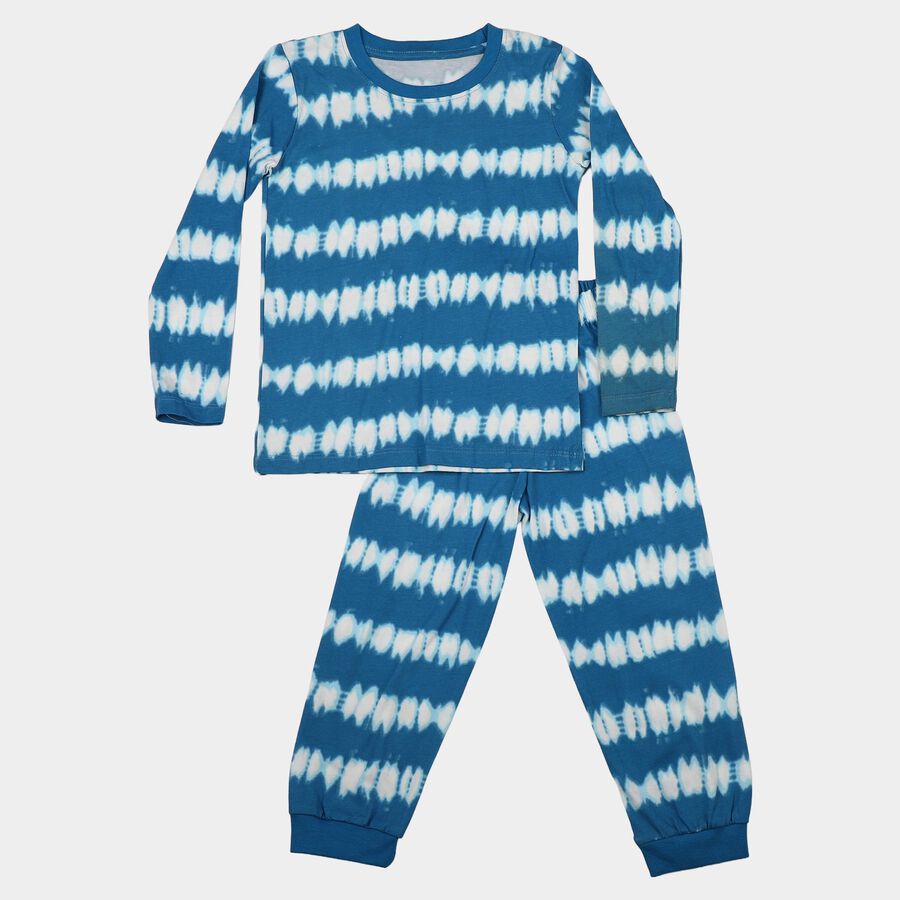 Boys' Blue Cotton Round Neck Tie-Dye Print Baba Suit, Light Blue, large