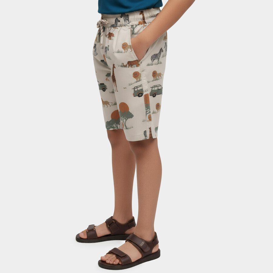 Boys' Beige Cotton Regular Fit Bermuda Shorts, Beige, large