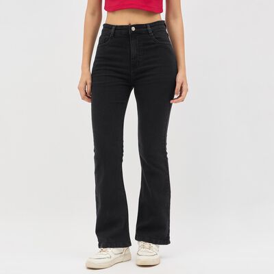 Women's Stonewashed Black Boot Cut High-Rise Jeans
