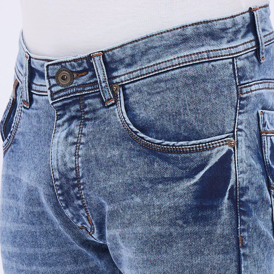 Men's Stonewashed Blue Skinny Fit Five Pocket Jeans, मध्यम नीला, large image number null
