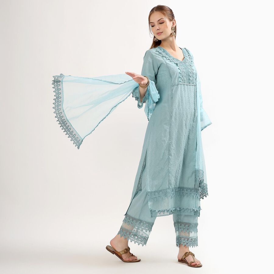Ladies' 100% Cotton Ethnic Set, Mid Blue, large image number null