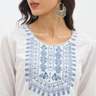 Women's Bright White Cotton Round Neck Embroidered Kurta, Dark Blue, small image number null