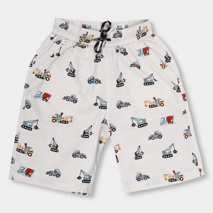 Boys' Bright White Printed Relaxed Fit Jamaican Shorts, White, large image number null