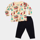 Infants' Beige 100% Cotton Round Neck Graphic Print Baba Suit, Beige, small