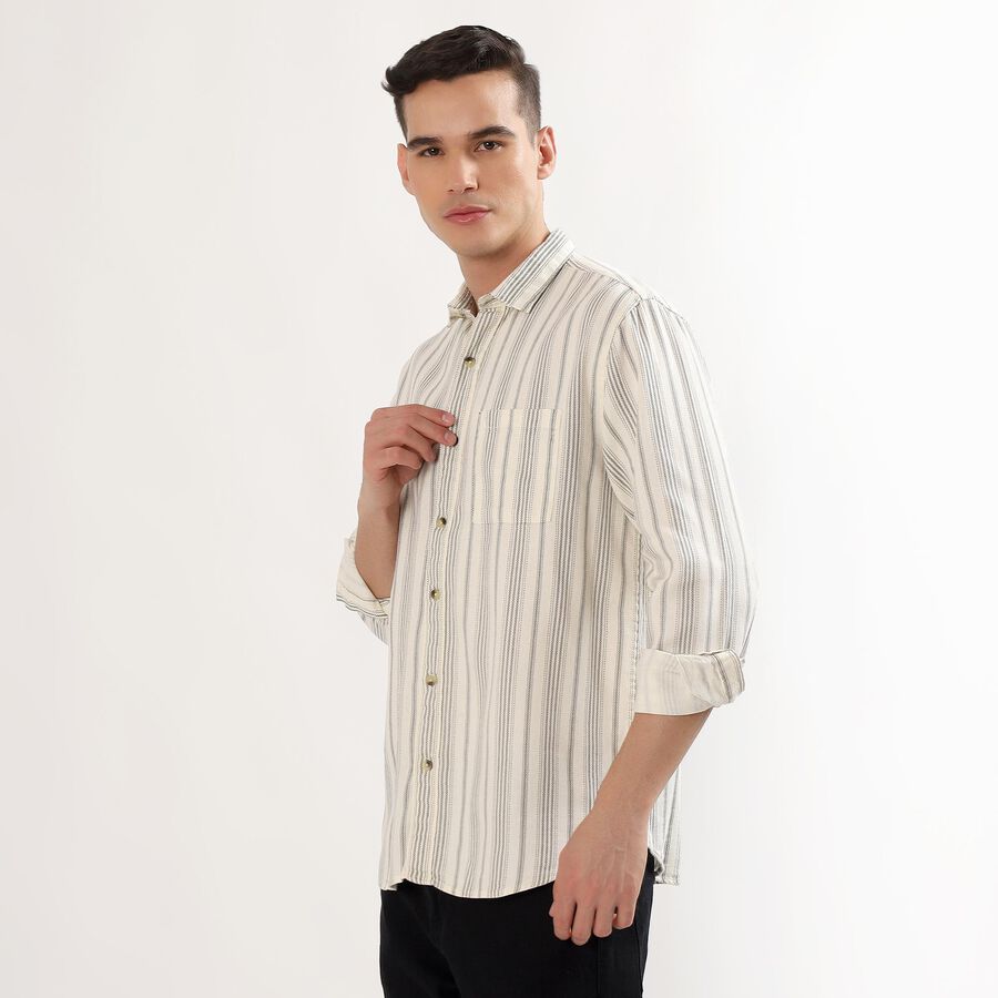 Men's Rich Eggshell White Cotton Classic Collar Casual Shirt, ऑफ व्हाइट, large image number null