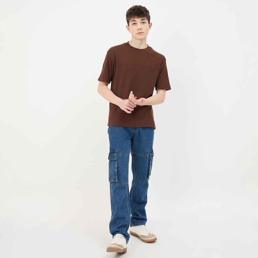 Men's Denim Blue Straight Fit Jeans, मध्यम नीला, large