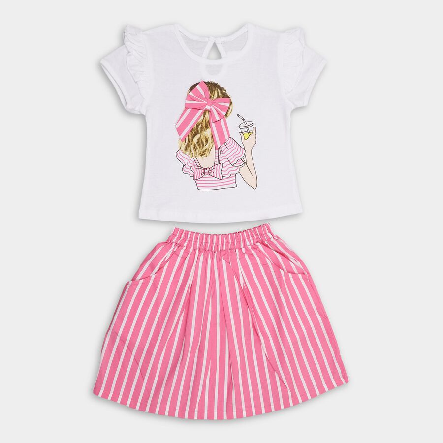 Girls' 100% Cotton Top Skirt, गुलाबी, large image number null