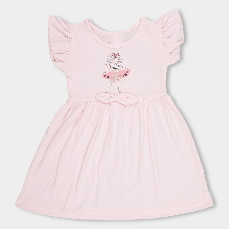 Girls' Soft Pink Ballerina Printed Fit And Flare Frock, हल्का गुलाबी, large image number null