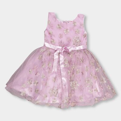 Girls' Soft Lavender Embroidered Party Wear Frock