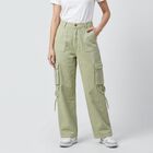 Women's Green Straight Fit Cargo Style Jeans, Green, small