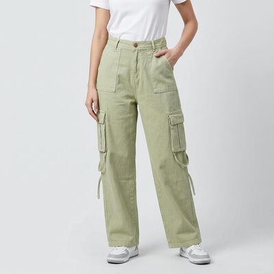 Women's Green Straight Fit Cargo Style Jeans