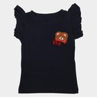 Girls Blue Cotton Round Neck Regular T-Shirt, Navy Blue, small