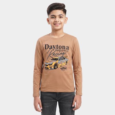 Boys Brown Crew Neck Regular T-Shirt