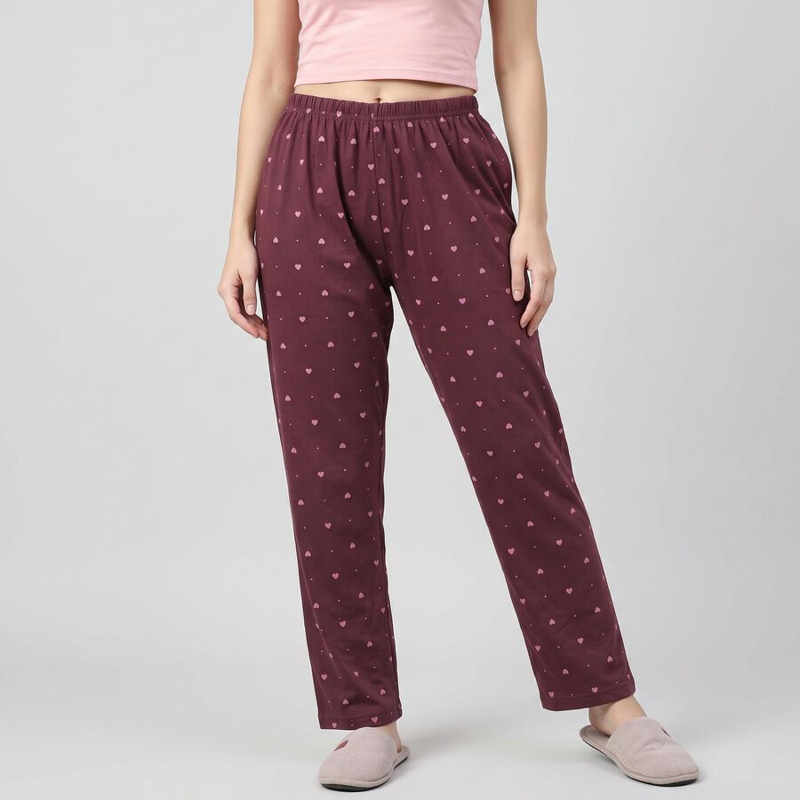 Women's Maroon Straight Fit Heart Printed Lounge Pyjama, Wine, large