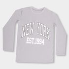 Boys' Light Grey Crew Neck Casual Full Sleeve T-Shirt, Light Grey, small image number null