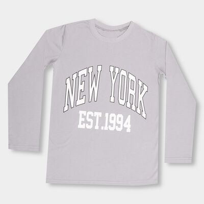 Boys' Light Grey Crew Neck Casual Full Sleeve T-Shirt