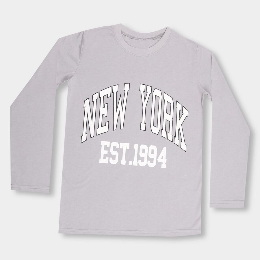 Boys' Light Grey Crew Neck Casual Full Sleeve T-Shirt, Light Grey, large image number null